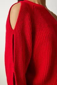 Happiness İstanbul Women's Red Window Detailed Single Sleeve Knitwear Sweater - Image 4