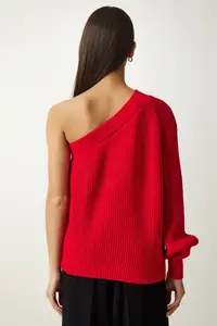Happiness İstanbul Women's Red Window Detailed Single Sleeve Knitwear Sweater - Image 5