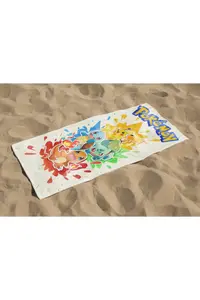 Erays Home Pokemon Pikachu Patterned Digital Printed Children's Beach Towel Cotton Beach Towel Sea Towel - Image 2