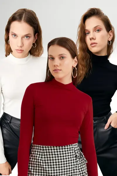 Bipantolon Women Burgundy Black WHITE 3 Sets Blouse