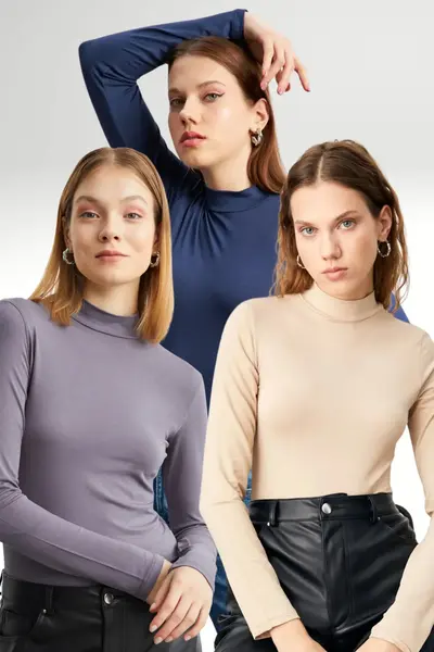 Bipantolon Women Cream Gray NAVY BLUE 3 Sets Blouse