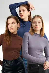 Bipantolon Women Gray NAVY BLUE Bitter Coffee 3 Sets Blouse