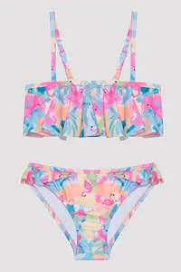 Penti Girl's Flamingo Beach Bandeau Multicolored Bikini Set