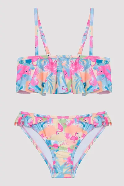 Penti Girl's Flamingo Beach Bandeau Multicolored Bikini Set