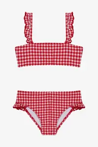 Penti Girl's Gigham Checked Ruffle Bandeau Bikini Set