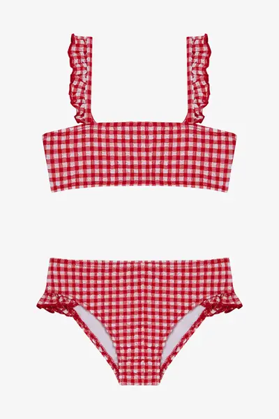 Penti Girl's Gigham Checked Ruffle Bandeau Bikini Set