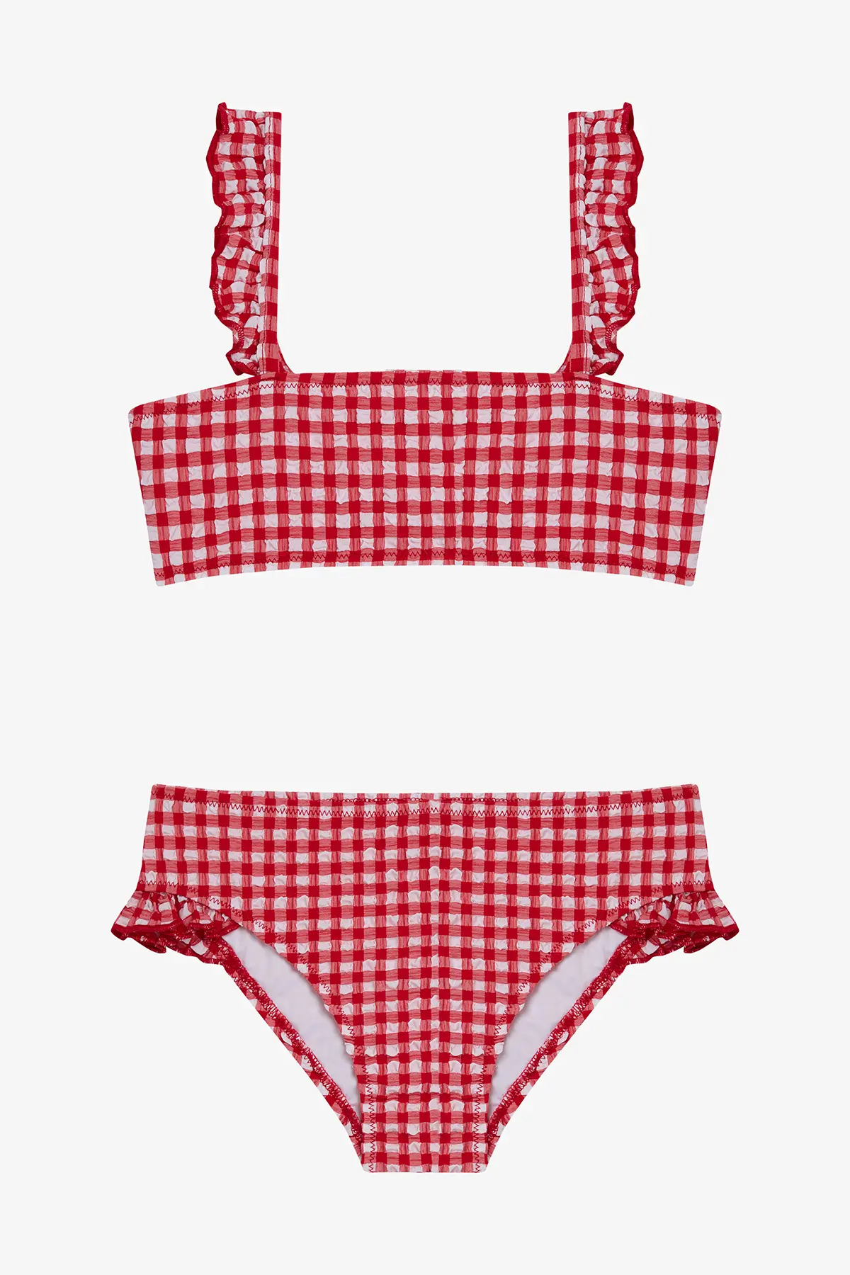 Penti Girl's Gigham Checked Ruffle Bandeau Bikini Set