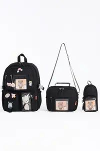 Roxbros Kawaii Korean Style Set of 3 Kids Primary School Bag with Pen Holder Lunch Bag Backpack with Accessories