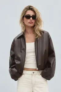 Jaglion New Season Soft Material Filled Bomber Jacket Leather Jacket - Image 2