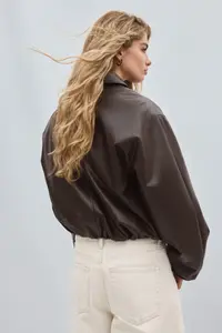 Jaglion New Season Soft Material Filled Bomber Jacket Leather Jacket - Image 3