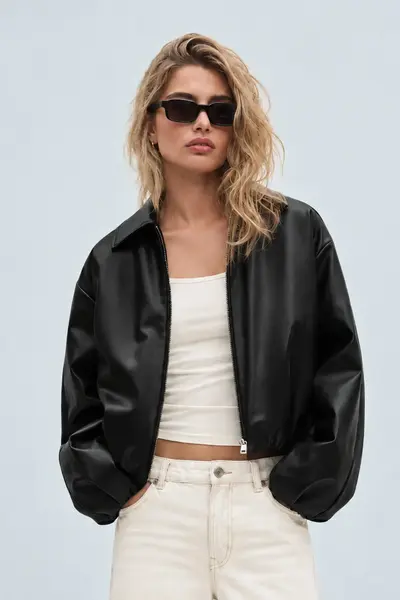 Jaglion New Season Soft Material Filled Bomber Jacket Leather Jacket