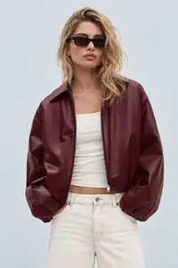 Jaglion New Season Soft Material Filled Bomber Jacket Leather Jacket