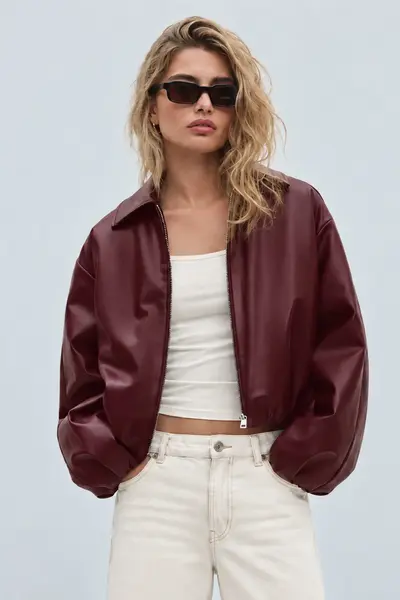 Jaglion New Season Soft Material Filled Bomber Jacket Leather Jacket