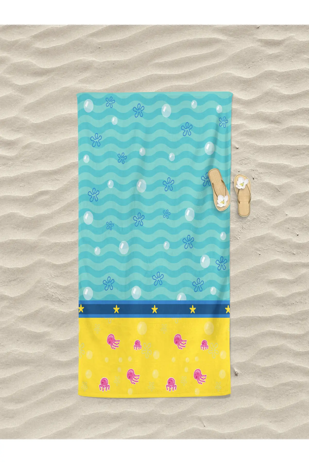 Erays Home Seaside Pattern Printed Beach Towel Cotton Children's Beach Towel Sea Towel