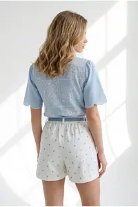 Olalook Women's Baby Blue Belted Pocket Polka Dot Gabardine Shorts - Image 5