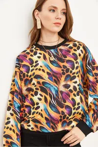 Olalook Women's Colorful Leopard Basic Soft Textured Loose Sweatshirt - Image 2