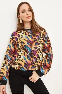 Olalook Women's Colorful Leopard Basic Soft Textured Loose Sweatshirt - Image 5