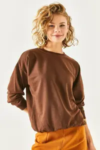 Olalook Women's Plain Bitter Brown Basic Soft Textured Loose Sweatshirt - Image 4