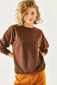 Olalook Women's Plain Bitter Brown Basic Soft Textured Loose Sweatshirt - Image 6