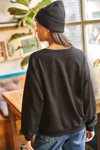 Olalook Women's Plain Black Basic Soft Textured Loose Sweatshirt - Image 4