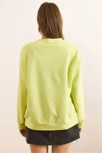 Olalook Women's Plain Neon Yellow Basic Soft Textured Loose Sweatshirt - Image 2