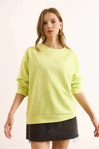 Olalook Women's Plain Neon Yellow Basic Soft Textured Loose Sweatshirt - Image 4