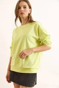 Olalook Women's Plain Neon Yellow Basic Soft Textured Loose Sweatshirt - Image 5