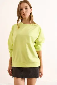 Olalook Women's Plain Neon Yellow Basic Soft Textured Loose Sweatshirt - Image 6