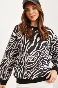 Olalook Women's Zebra Basic Soft Textured Loose Sweatshirt - Image 4