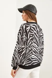 Olalook Women's Zebra Basic Soft Textured Loose Sweatshirt - Image 7