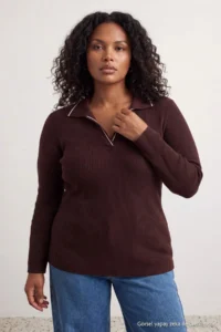 Trendyol Curve Brown Knitwear Collar Detailed Fitted Ribbed Flexible Knitting Blouse - Image 2