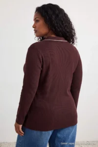 Trendyol Curve Brown Knitwear Collar Detailed Fitted Ribbed Flexible Knitting Blouse - Image 3