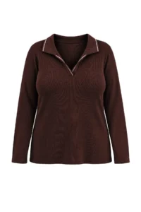 Trendyol Curve Brown Knitwear Collar Detailed Fitted Ribbed Flexible Knitting Blouse - Image 4