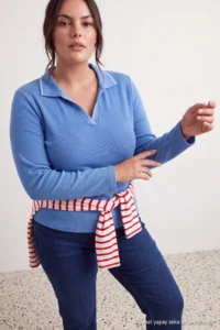 Trendyol Curve Light BLUE Knitwear Collar Detailed Fitted Ribbed Flexible Knitting Blouse - Image 3