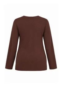 Trendyol Curve Brown Soft Fabric V-neck Fitted Flexible Knitting Plus Size Blouse - Image 7