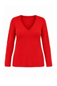 Trendyol Curve Red Soft Fabric V-neck Fitted Flexible Knitting Plus Size Blouse - Image 5