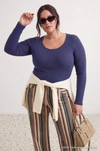 Trendyol Curve Indigo Camisole Crop Knitting Plus Size Blouse