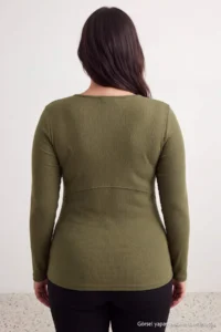 Trendyol Curve Khaki Camisole Crop Knitting Plus Size Blouse - Image 3