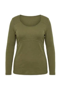 Trendyol Curve Khaki Camisole Crop Knitting Plus Size Blouse - Image 5