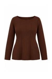 Trendyol Curve Brown interlock Knitting Plus Size Blouse - Image 5