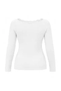 Trendyol Curve Ecru V-neck Lace Detailed Ribbed Fitted Cotton Flexible Knitting Blouse - Image 7
