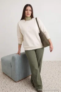 Trendyol Curve Beige Embroidery Detailed Regular Fit Plus Size Sweatshirt - Image 4