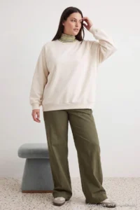Trendyol Curve Beige Embroidery Detailed Regular Fit Plus Size Sweatshirt - Image 5