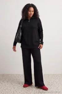 Trendyol Curve Black Stripe Detailed Turndown collar Knitwear Top and Bottom Set - Image 2