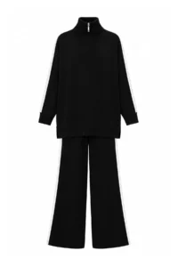 Trendyol Curve Black Stripe Detailed Turndown collar Knitwear Top and Bottom Set - Image 4