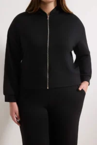 Trendyol Curve Black Thin Soft Comfortable Draped Material Front Zippered Plus Size Tracksuit - Image 3