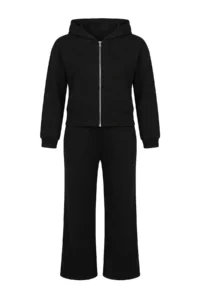 Trendyol Curve Black Thin Soft Comfortable Draped Material Front Zippered Plus Size Tracksuit - Image 5