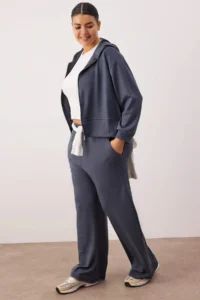 Trendyol Curve Indigo Thin Soft Comfortable Draped Material Front Zippered Plus Size Tracksuit - Image 2