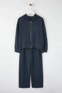 Trendyol Curve Indigo Thin Soft Comfortable Draped Material Front Zippered Plus Size Tracksuit - Image 5