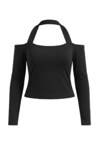 Trendyol Curve Black Black Square Neck Crop Knitting Blouse - Image 5